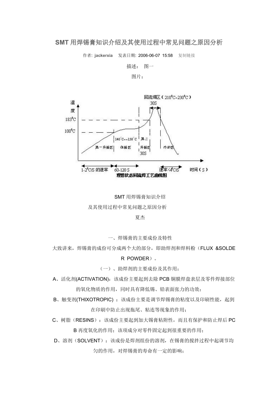 (smt表面组装技术)SMT用焊锡膏知识介绍及其使用过程中常见问题之原因分析精品_第1页