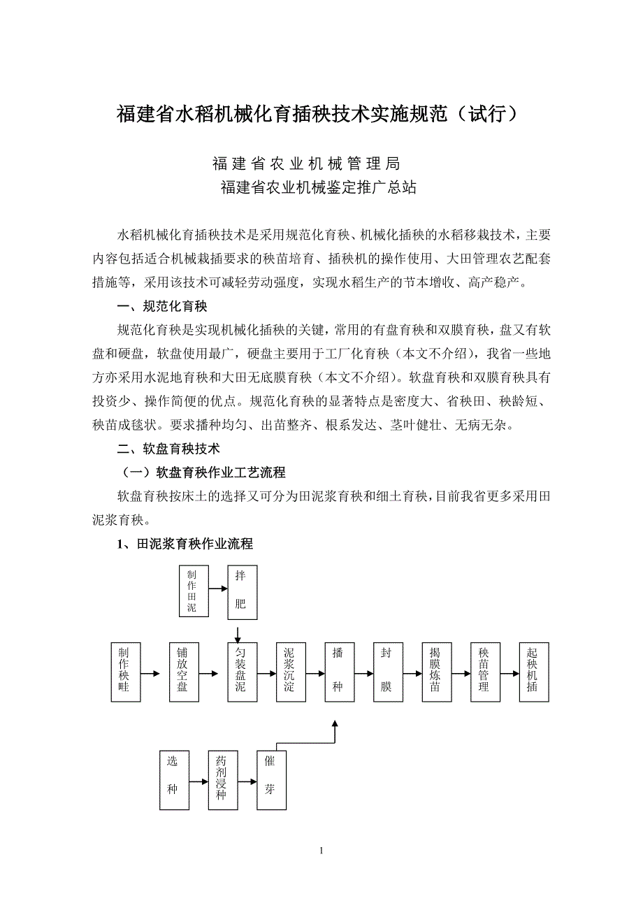 {技术规范标准}某某水稻机械化育插秧技术实施规范试行_第1页