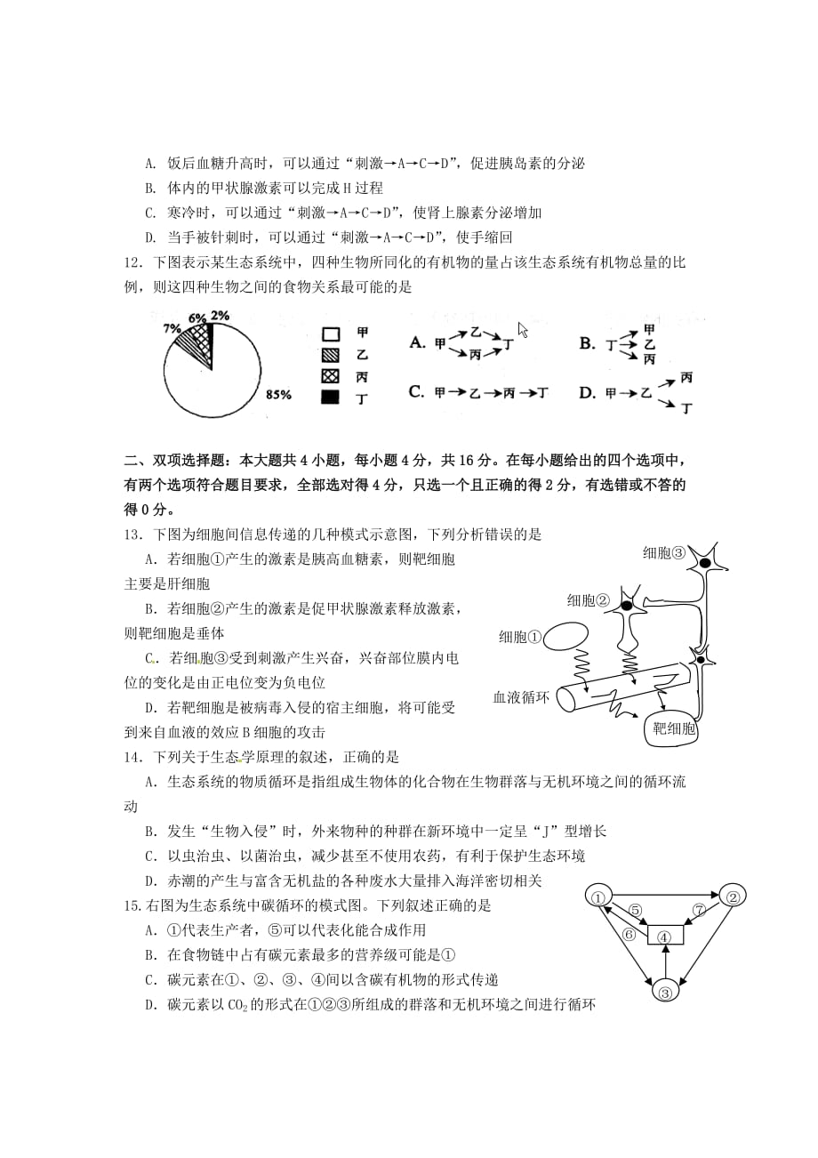 (生物科技)高二生物教学质量检查精品_第3页