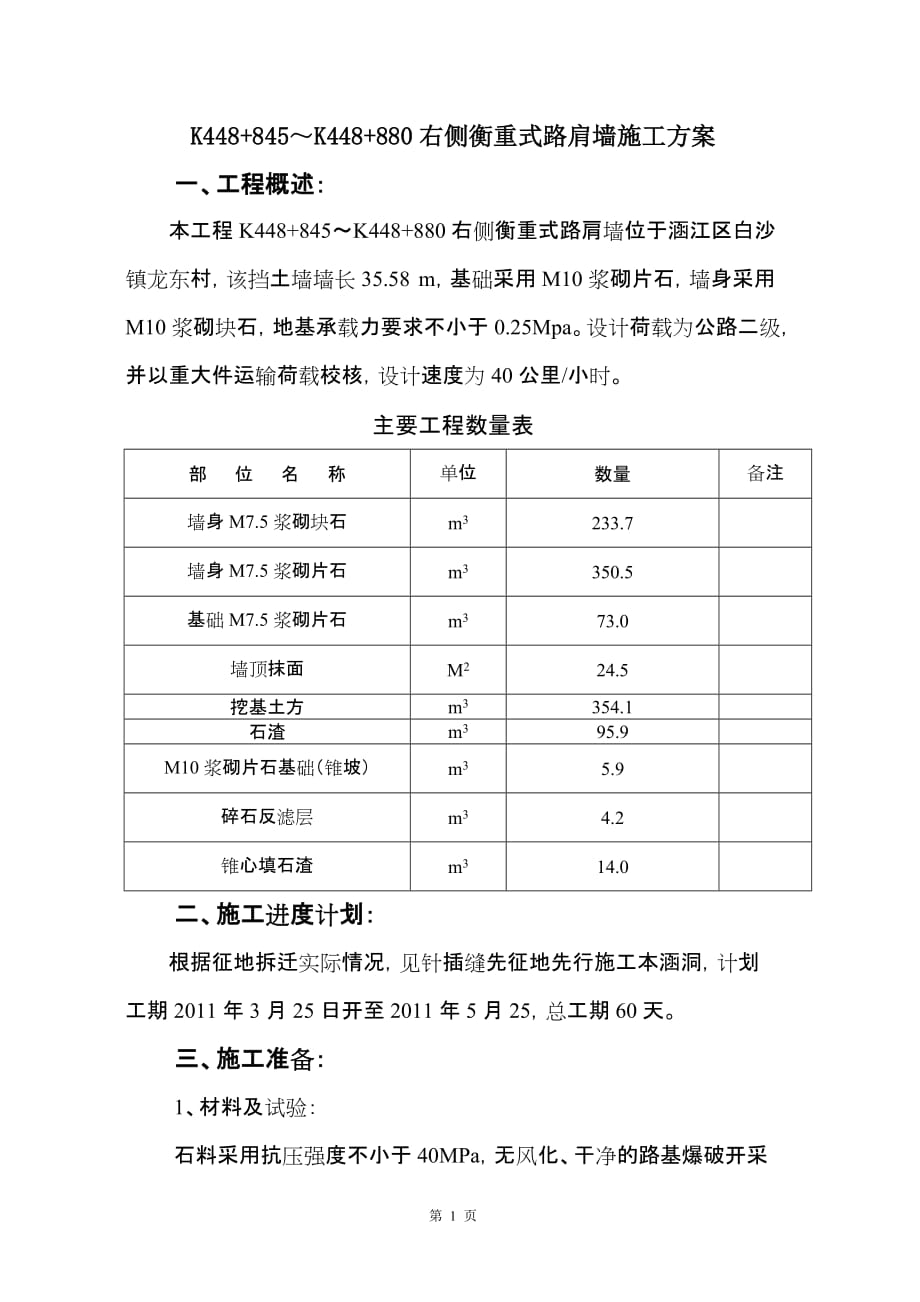 (餐饮行业报告)浆砌片石挡土墙开工报告开工报告精品_第1页