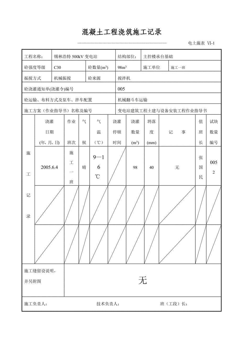 (城乡、园林规划)混凝土工程浇筑施工记录精品_第5页