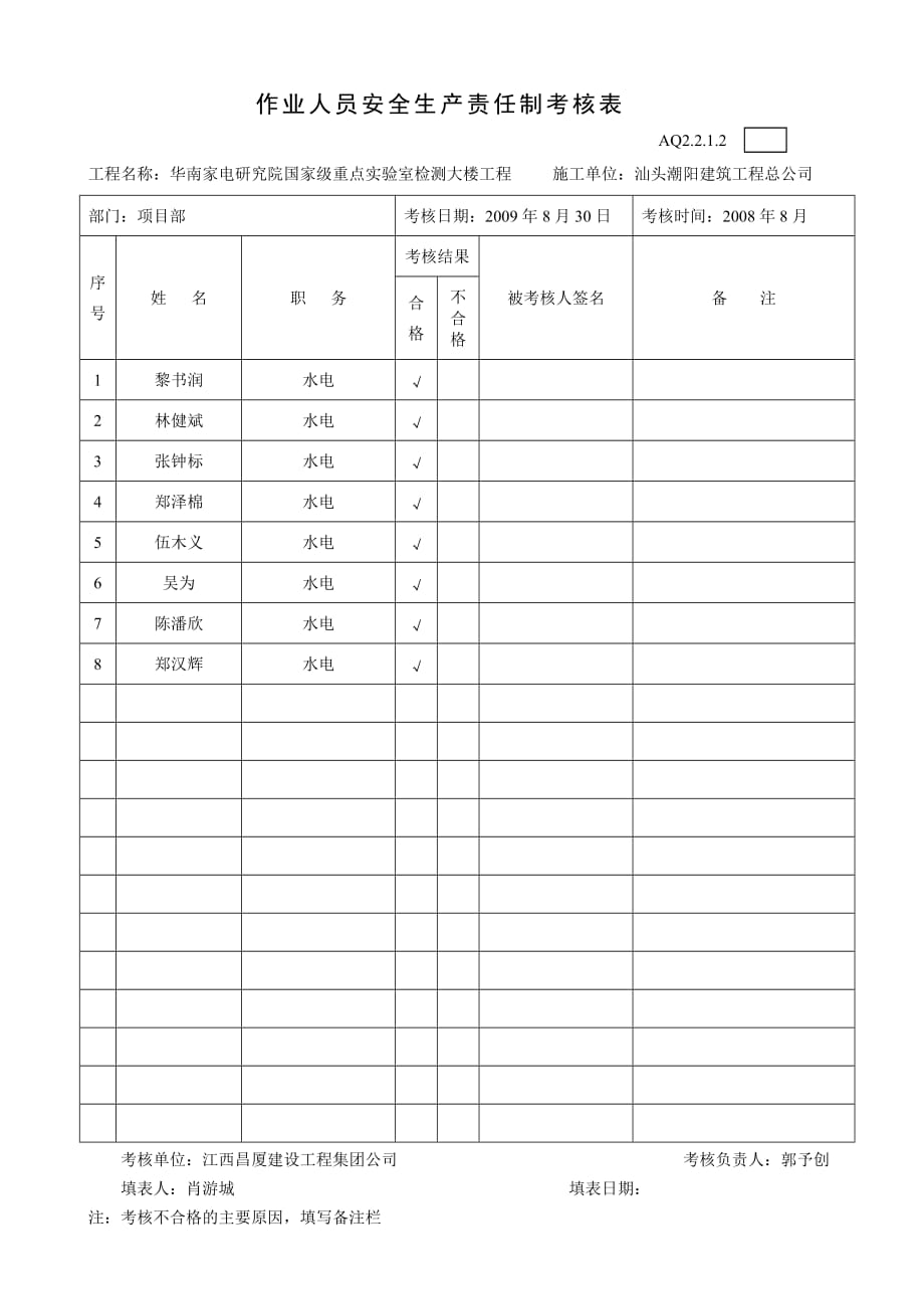 {安全生产管理}作业人员安全生产责任制考核表_第4页