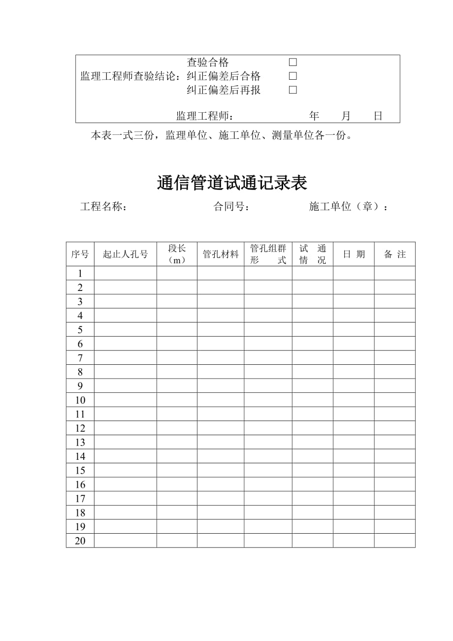 (通信企业管理)通信管道试通记录表精品_第2页