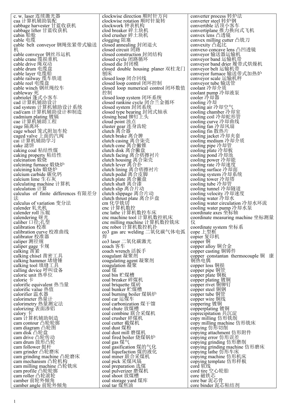 (机械行业)机械词汇C精品_第1页