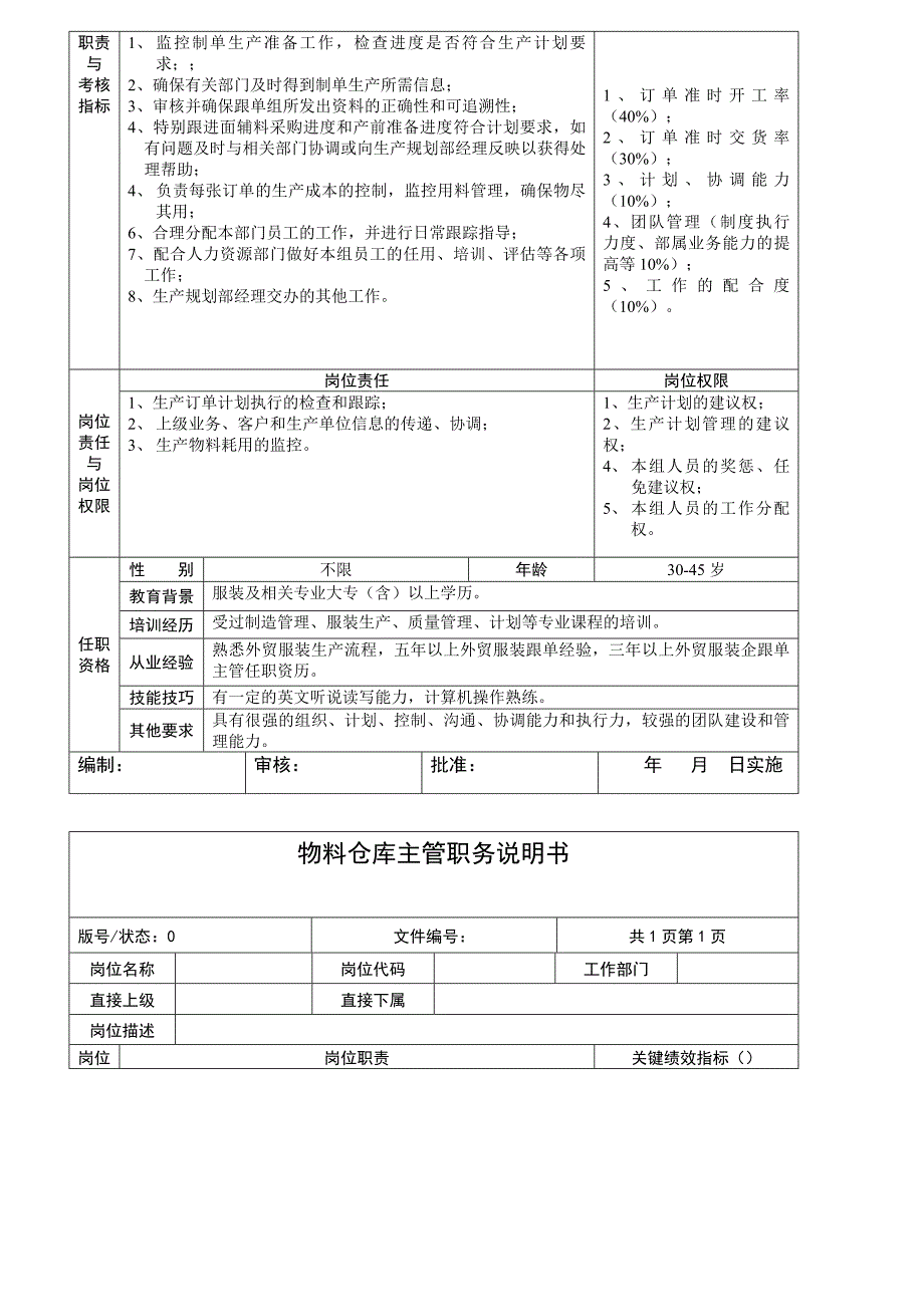 {生产计划培训}生产规划部职责说明书_第3页