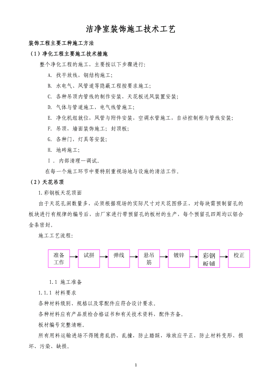 {生产工艺技术}洁净施工工艺技术方案_第1页