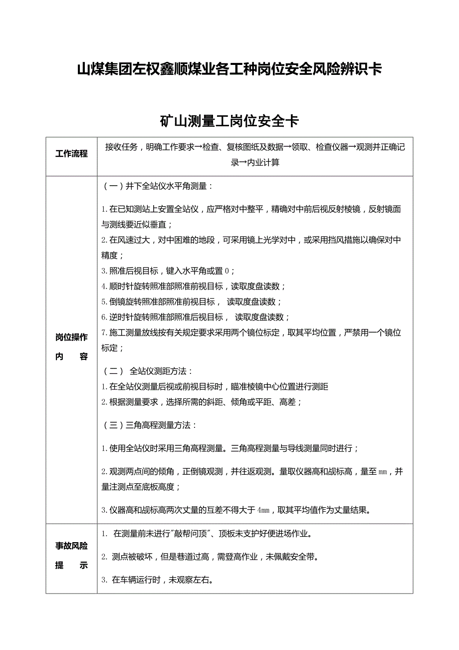 (冶金行业)山煤集团左权鑫顺煤业各工种岗位安全风险辨识卡精品_第1页