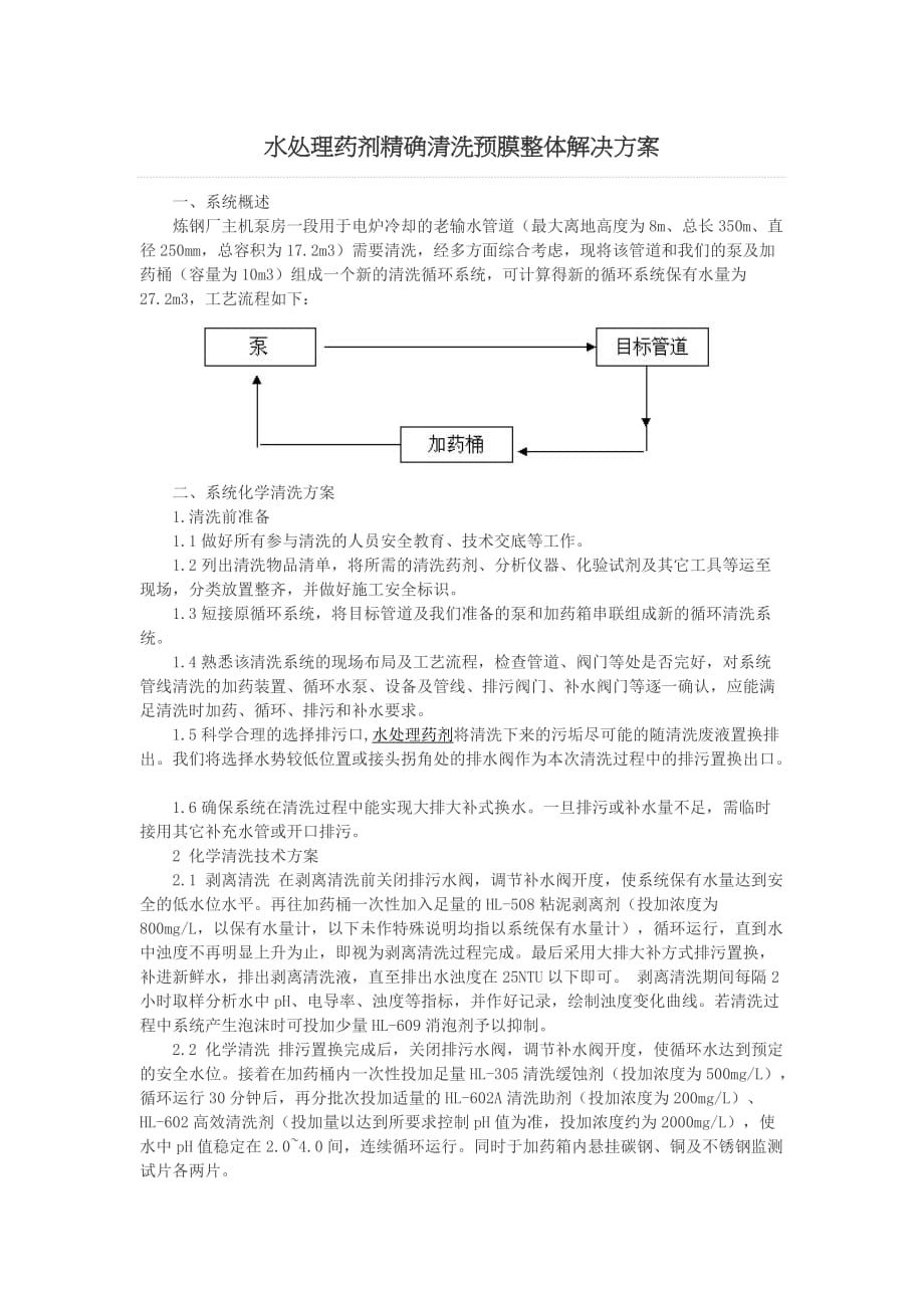 水处理药剂精确清洗预膜整体解决方案.doc_第1页