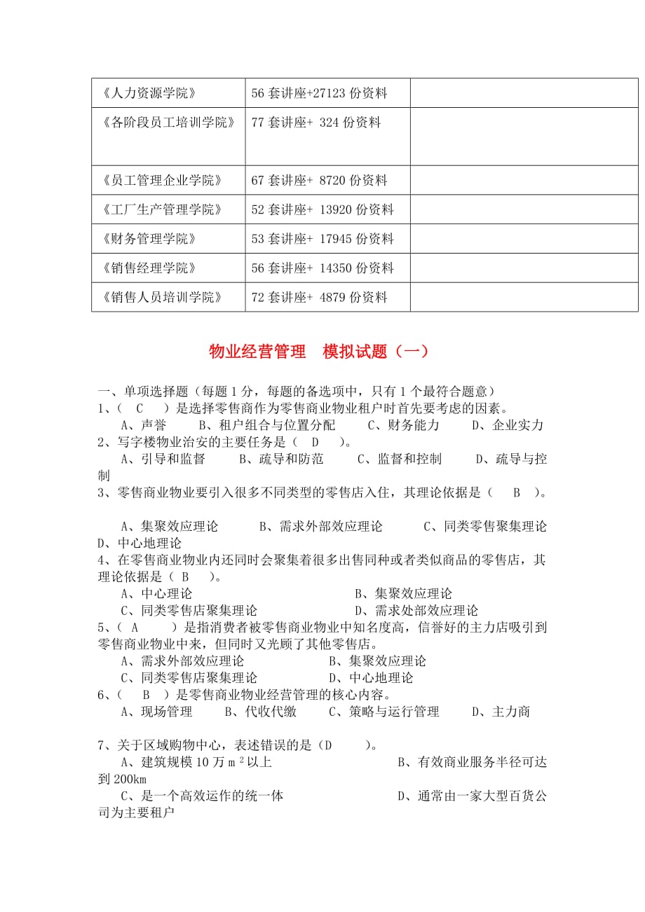 (物业管理)物业经营管理模拟试题精品_第2页