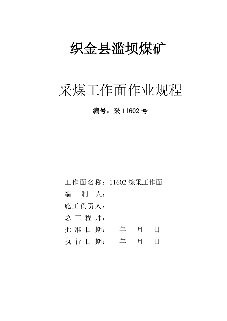 (冶金行业)滥坝煤矿11602工作面回采作业规程精品_第1页