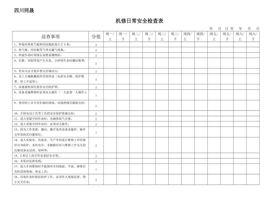 机修-安全检查表—文全.doc_第1页