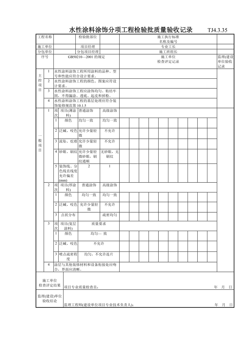 (工程质量)174水性涂料涂饰分项工程检验批质量验收记录TJ4335精品_第1页