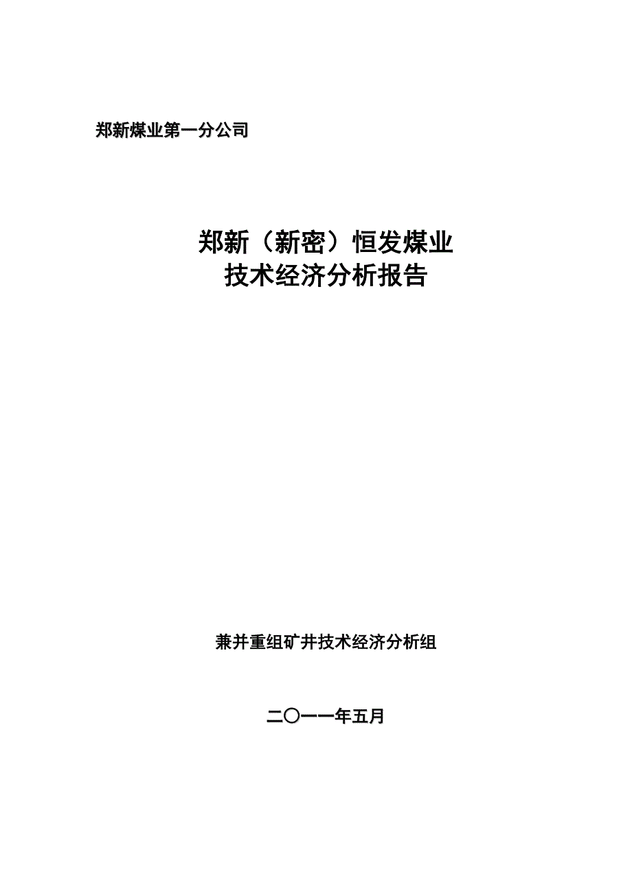 (冶金行业)某某某某煤业第一分公司某某新密恒发煤业技术经济分析报告精品_第1页