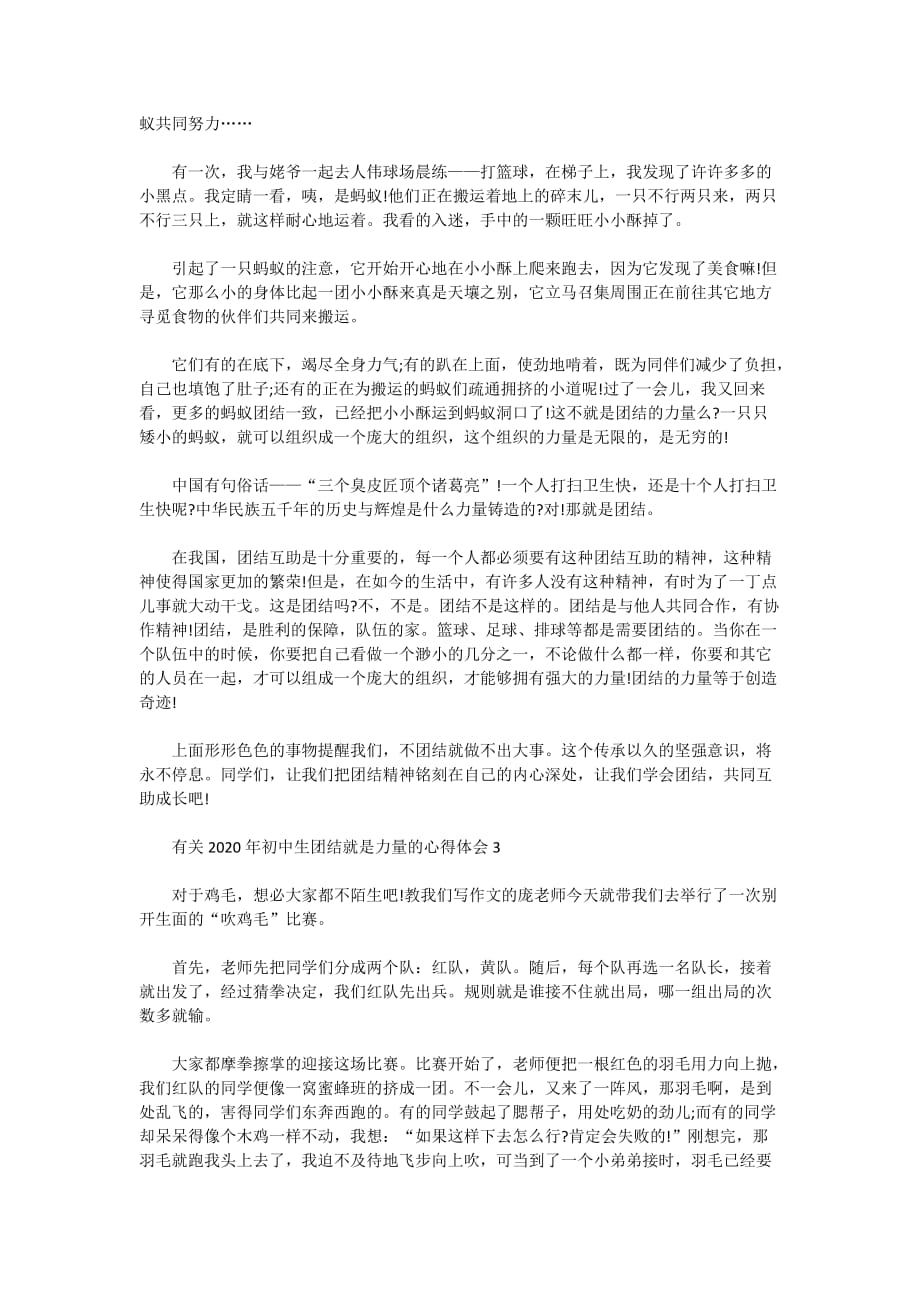 有关2020年初中生团结就是力量的心得体会精选_第2页