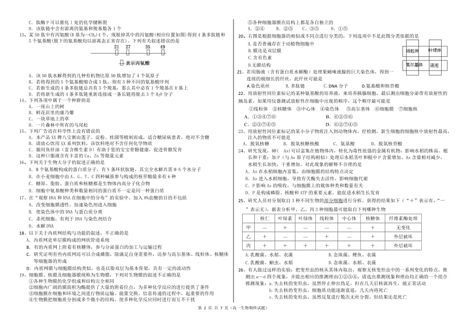 (生物科技)生物必修一前四章期末考试精品_第2页