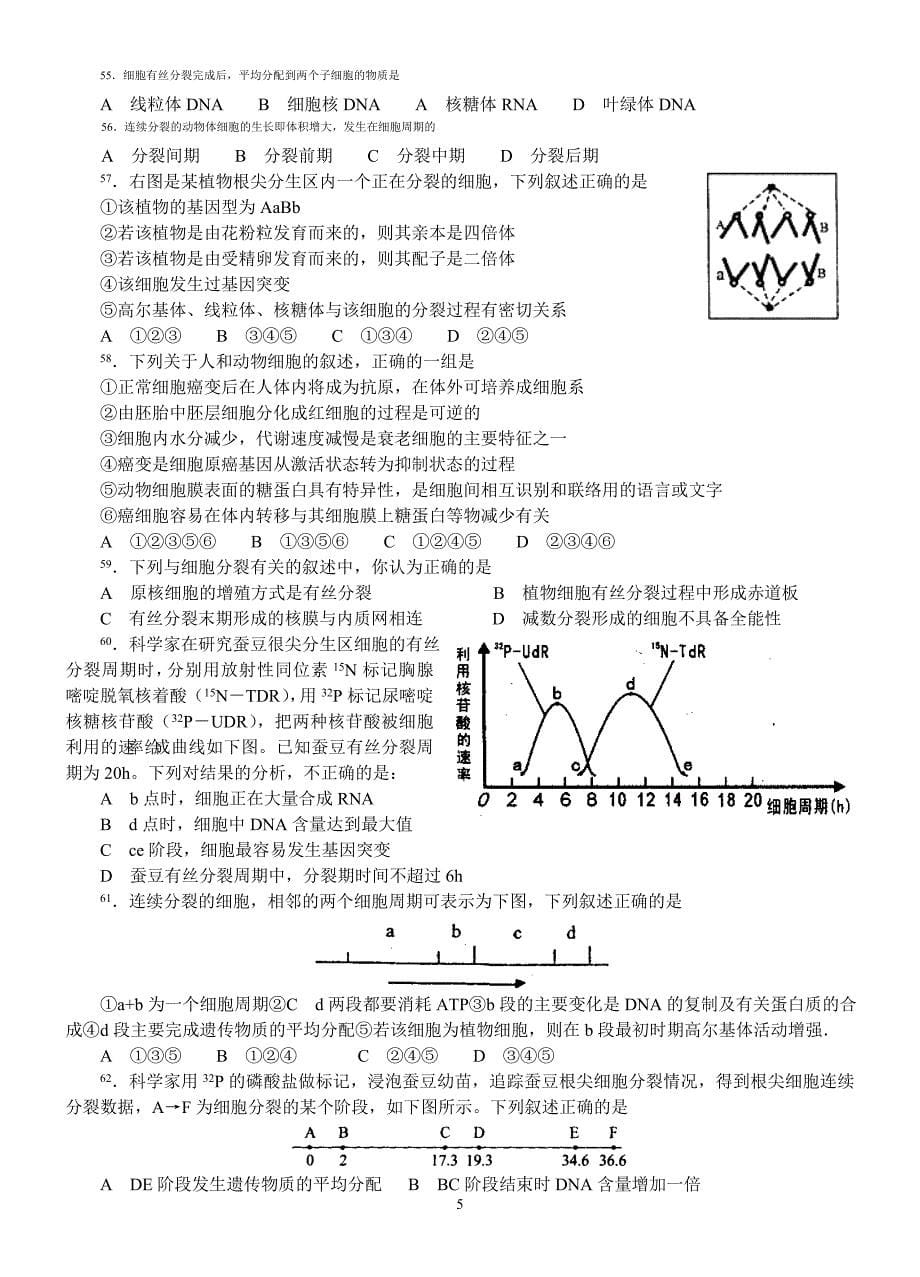 (生物科技)高中生物试题精选的资源库——有丝分裂127题)精品_第5页