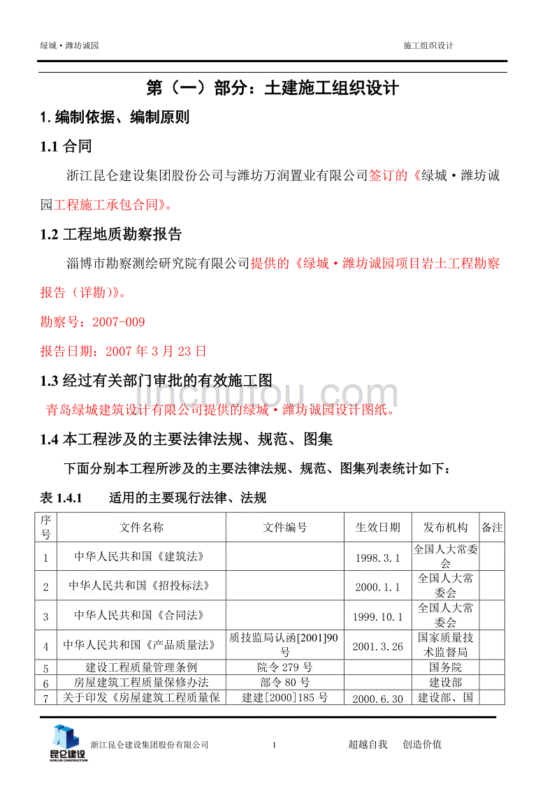 (房地产经营管理)某地产潍坊诚园施工组织设计精品_第1页