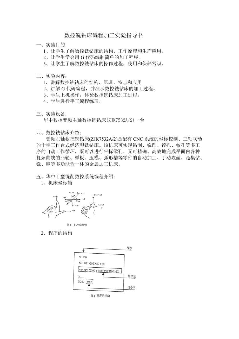 (数控加工)数控铣钻床编程加工实验指导书精品_第1页