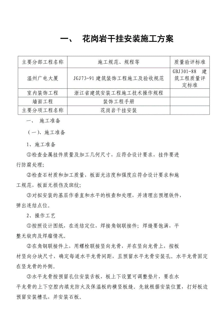 {生产工艺技术}花岗岩干挂墙面地面工艺要求_第1页