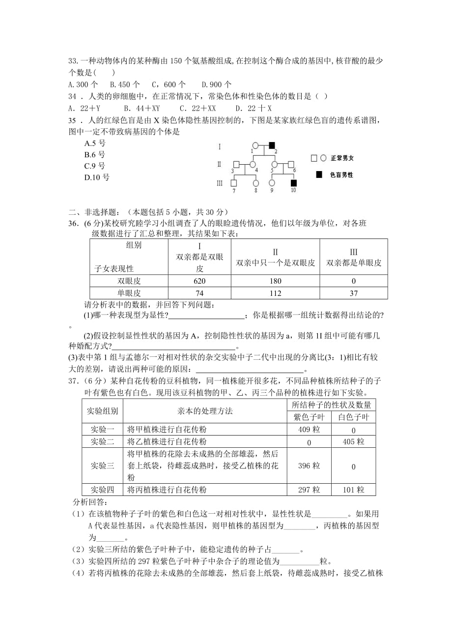 (生物科技)生物必修二试卷精品_第4页