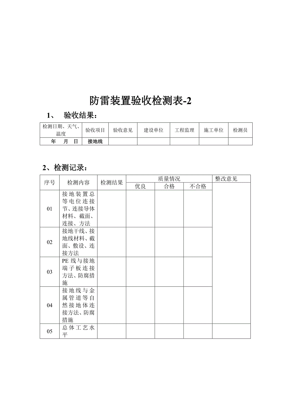 {工程建筑套表}建设工程防雷装置验收检测表_第2页