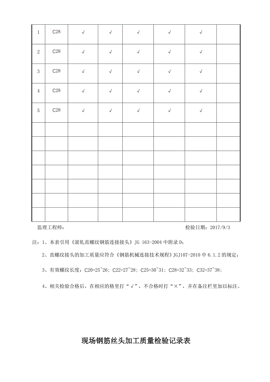 {品质管理制度表格}现场钢筋丝头加工质量检验记录表_第4页