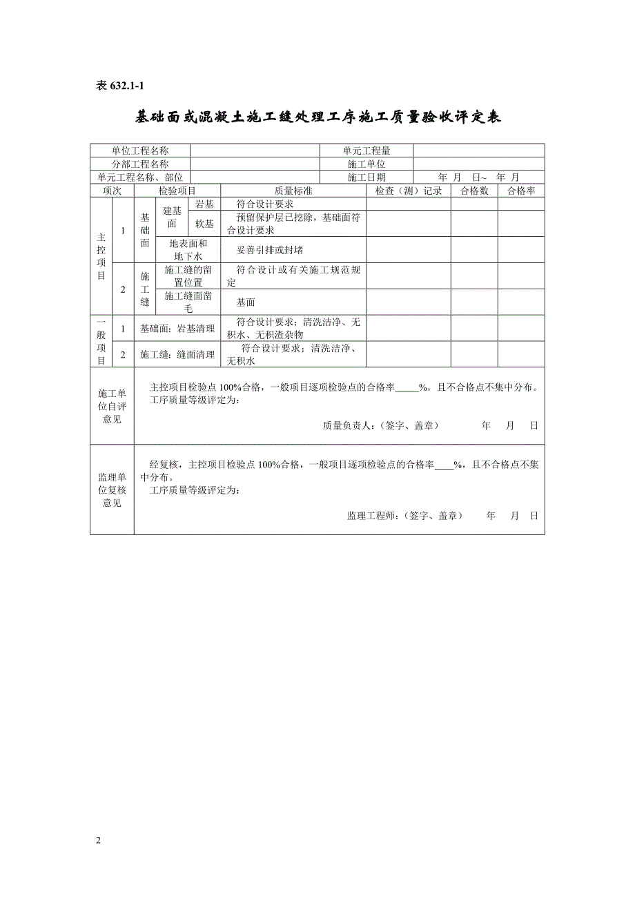 {品质管理制度表格}水利水电工程单元工程施工质量验收评定表SL混凝土_第2页