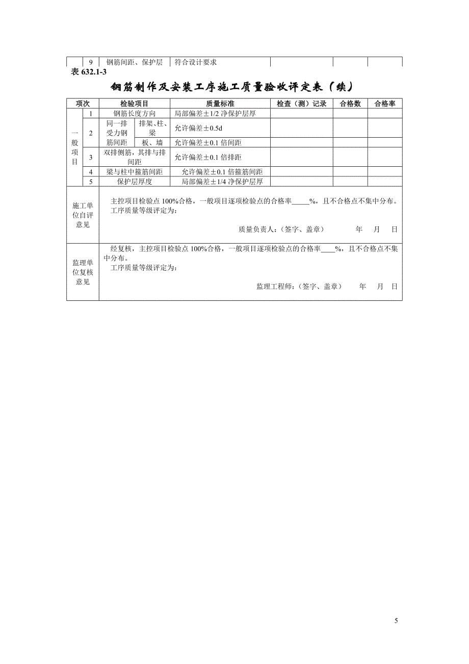 {品质管理制度表格}水利水电工程单元工程施工质量验收评定表SL混凝土_第5页