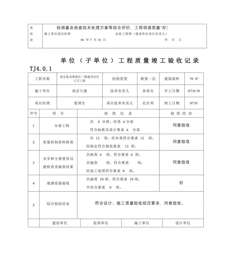 {品质管理制度表格}零星单位工程观感质量评定表_第5页