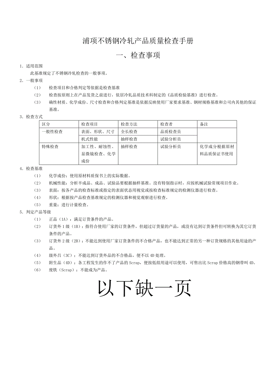 {品质管理质量手册}浦项质量检验手册_第1页