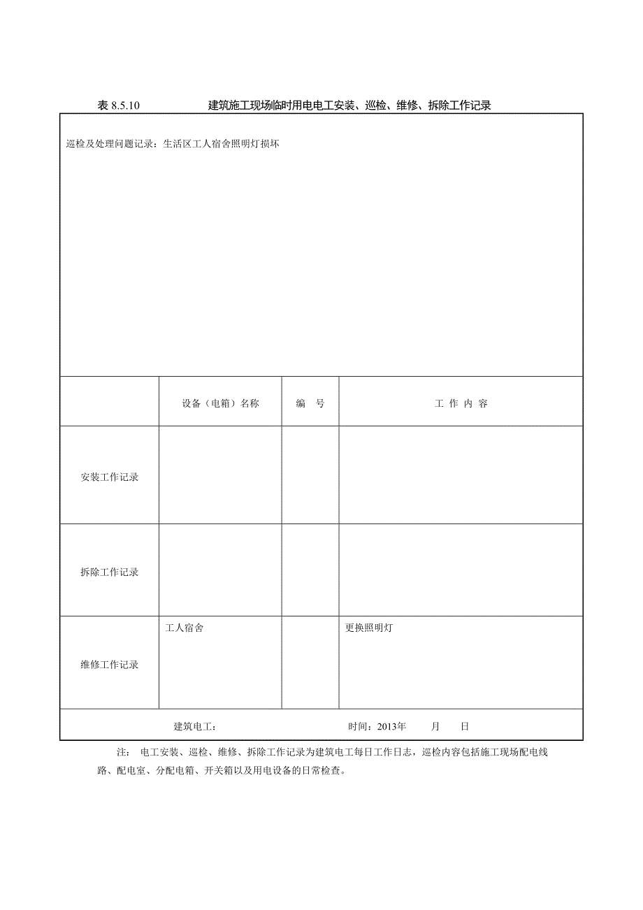 {生产管理知识}建筑施工现场临时用电电工安装巡检维修拆除工作记录有内容_第4页