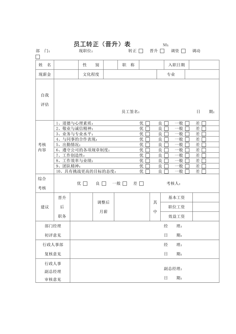 {员工管理套表}员工转正晋升表_第1页