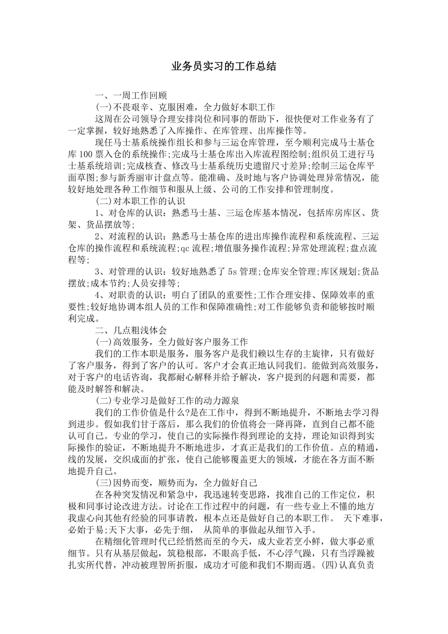 业务员实习的 工作总结_第1页