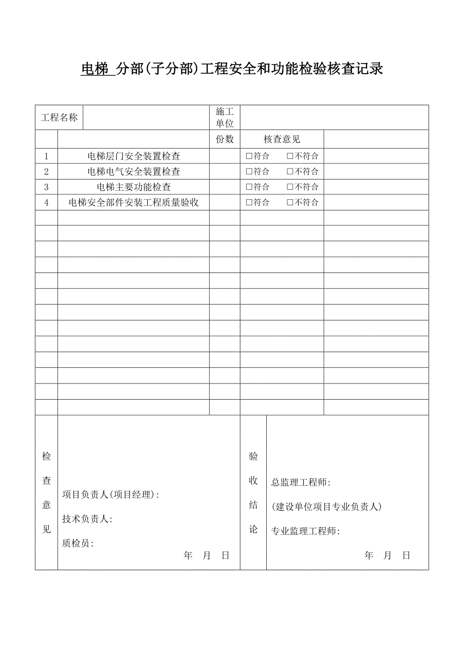 {工程建筑套表}电梯分项工程验收记录表_第2页