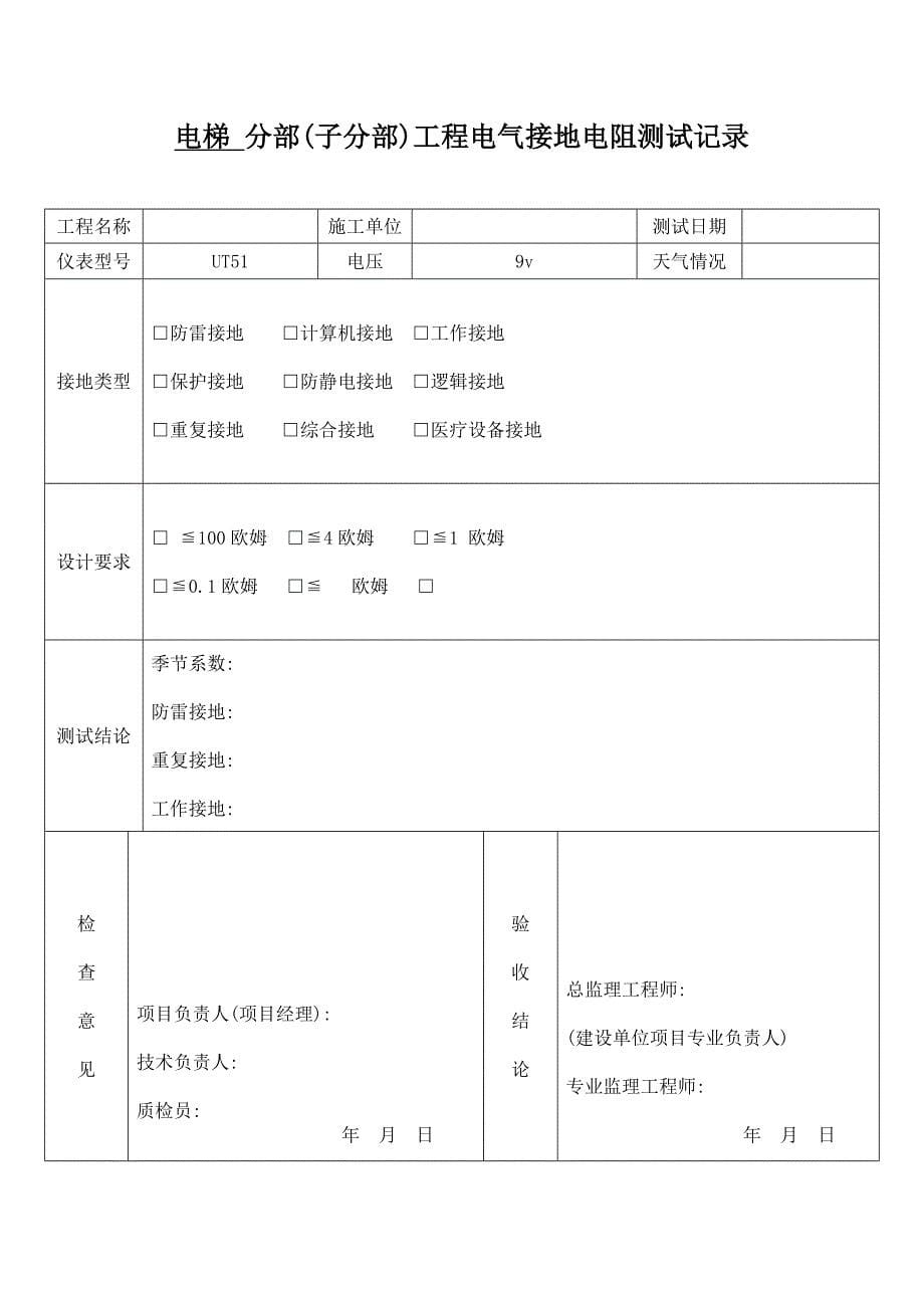 {工程建筑套表}电梯分项工程验收记录表_第5页