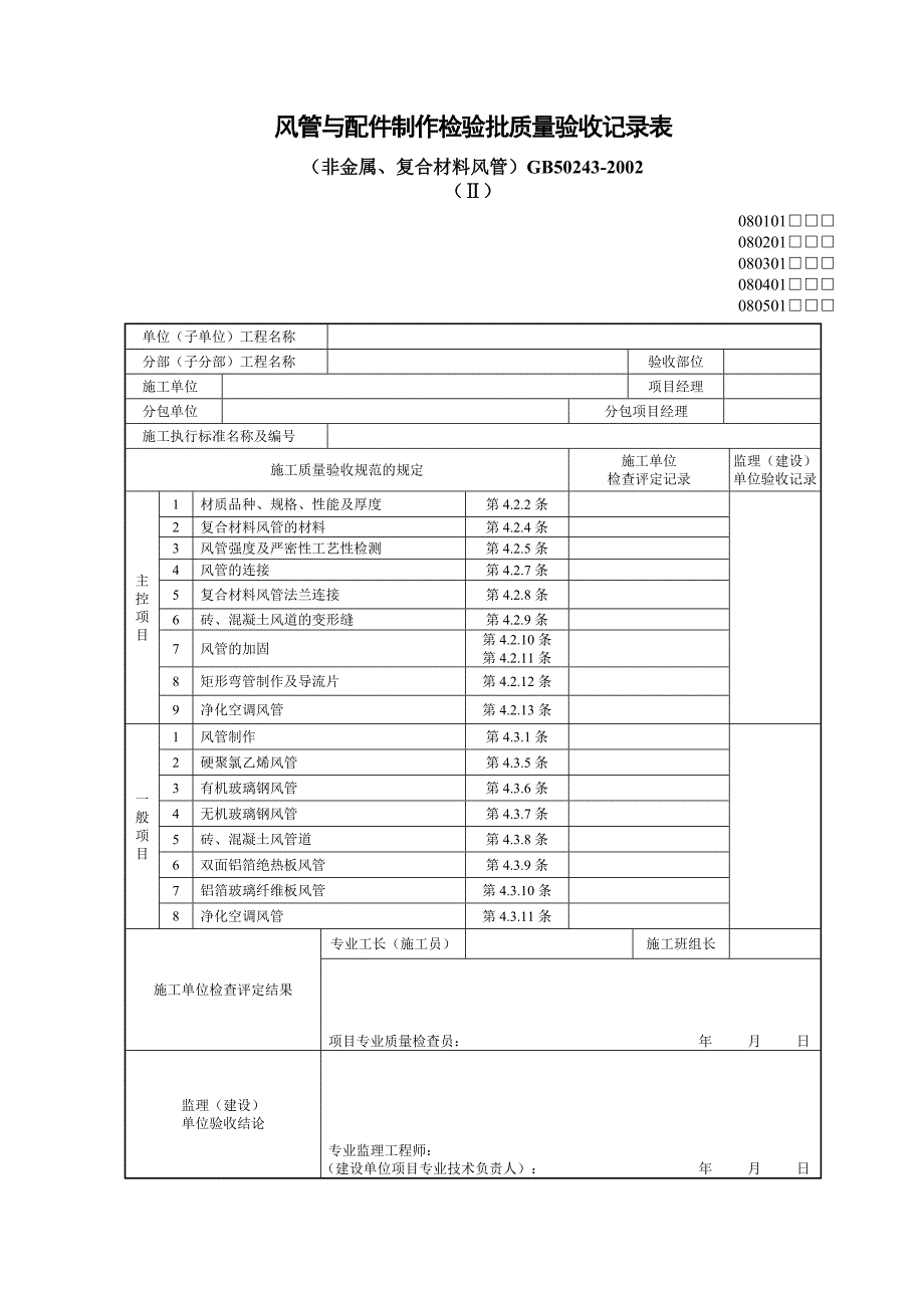 {工程建筑套表}通风与空调分部工程各子分部工程与分项工程相关表_第4页