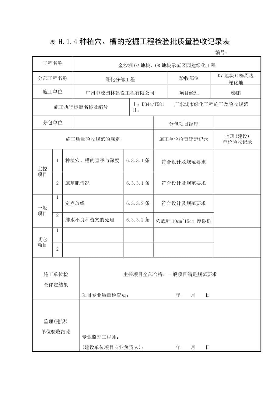 {品质管理制度表格}种植穴槽的挖掘工程检验批质量验收记录表_第5页