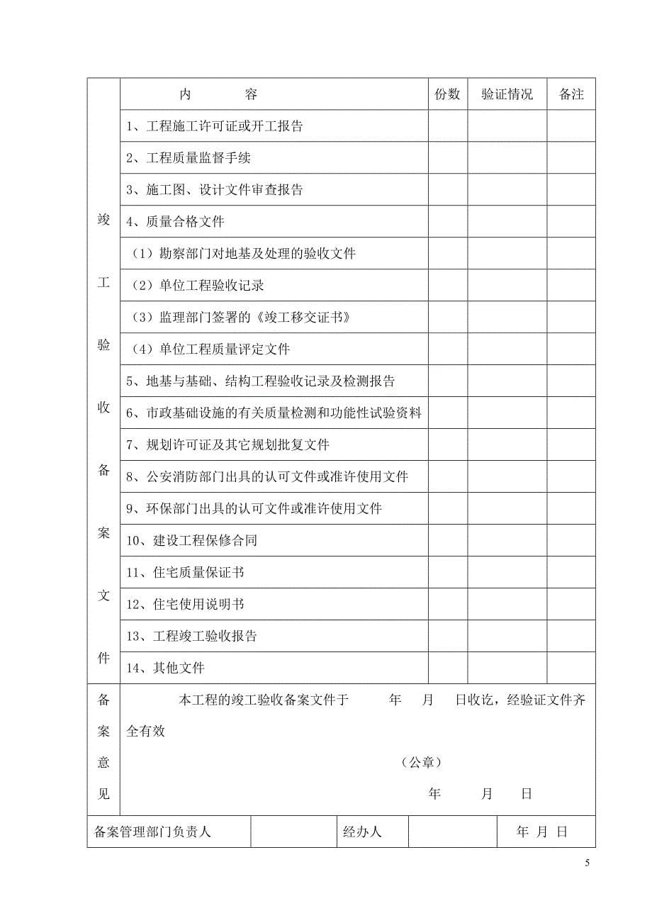 {工程建筑套表}空表工程竣工验收备案申请表_第5页