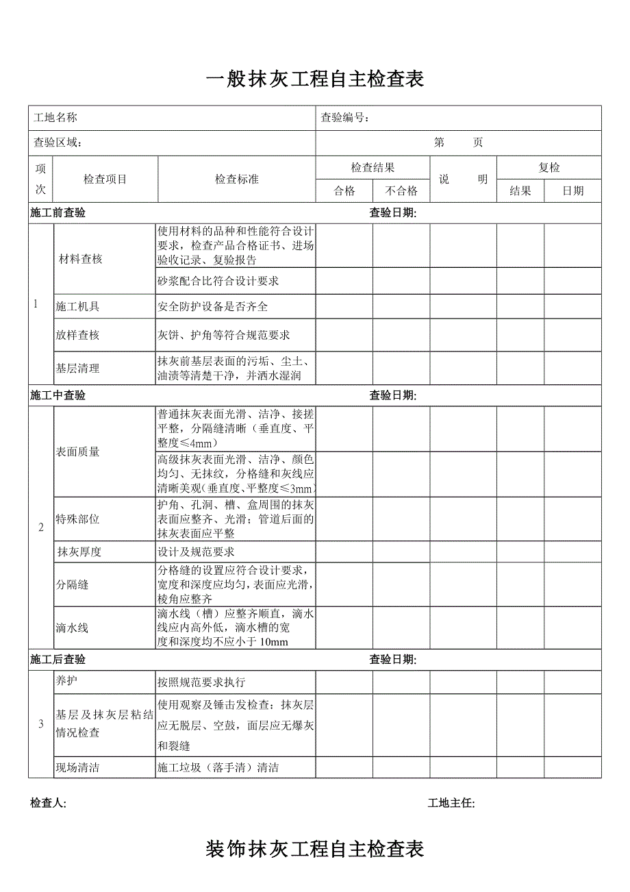 {工程建筑套表}装饰工程自主检查表_第1页