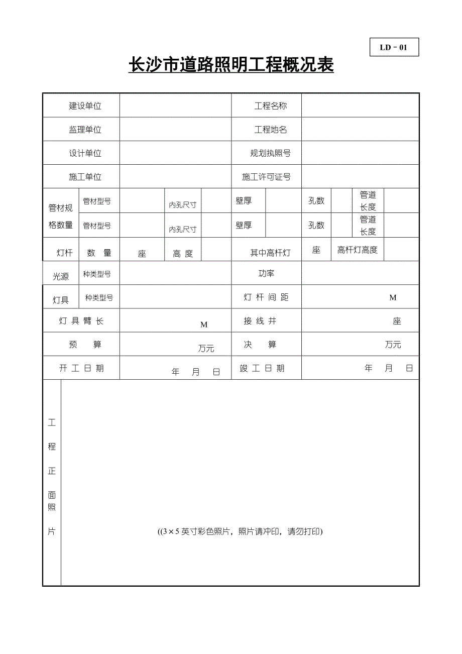 {工程建筑套表}某某市道路照明工程概况表_第1页