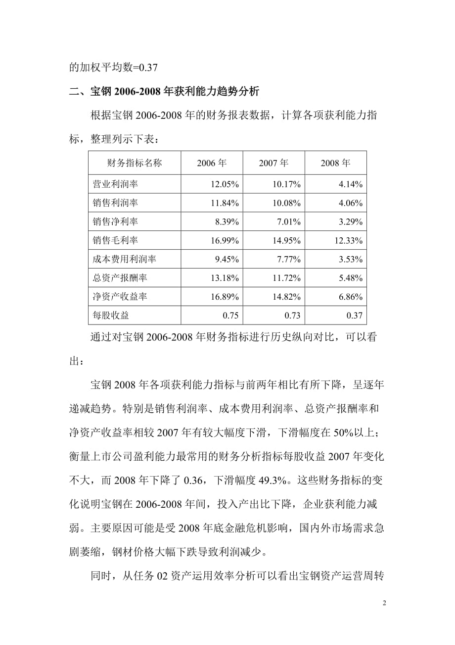 {财务管理财务报表}电大财务报表分析作业获利能力分析答案_第2页