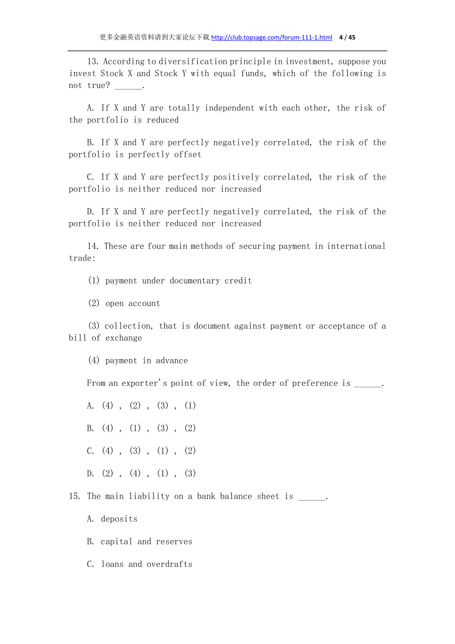 (金融保险)金融英语FECT)考试模拟练习题大汇总精品._第4页