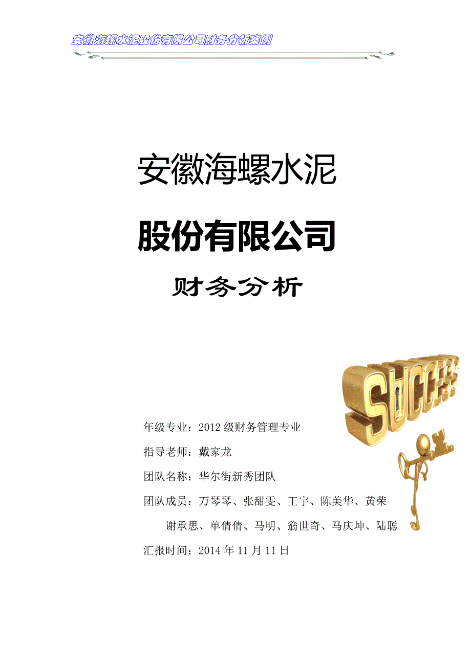 {财务管理财务分析}水泥公司财务分析._第1页