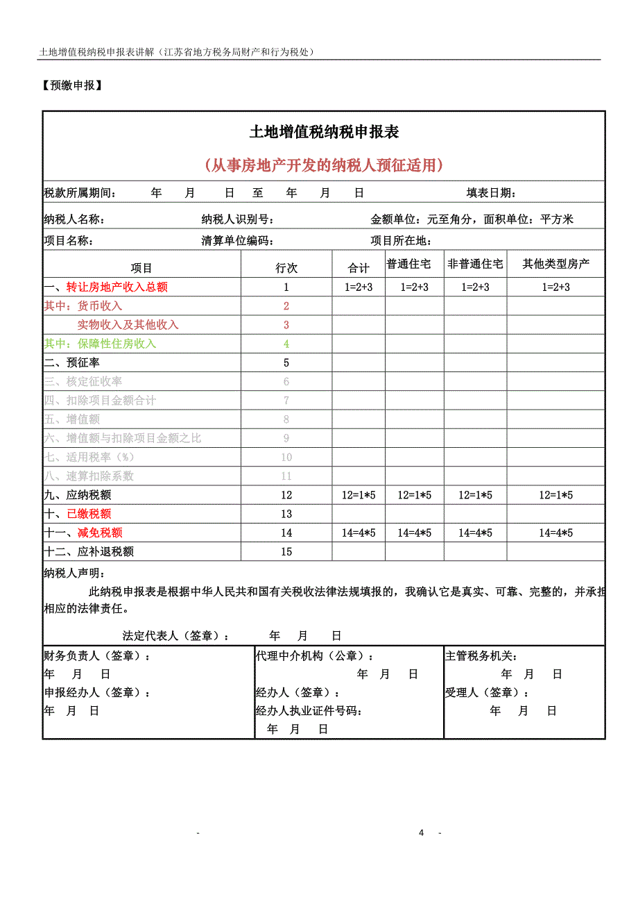 {财务管理税务规划}土地增值税纳税申报表填表说明某某某._第4页