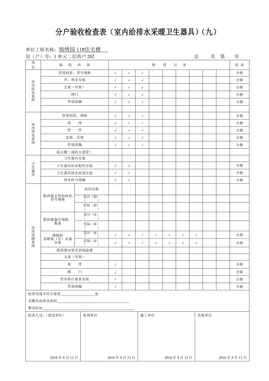 {验收套表模板}分户验收检查表九._第2页