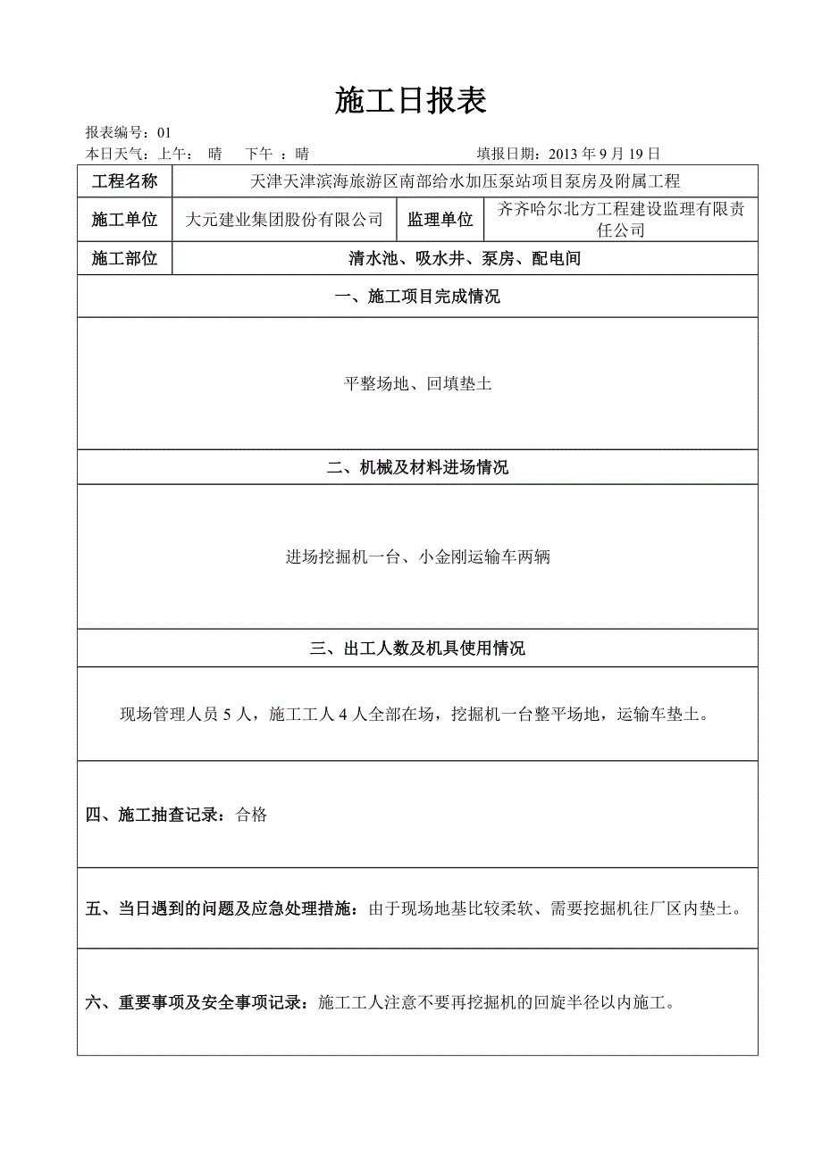 {财务管理财务知识}施工日报表_第1页