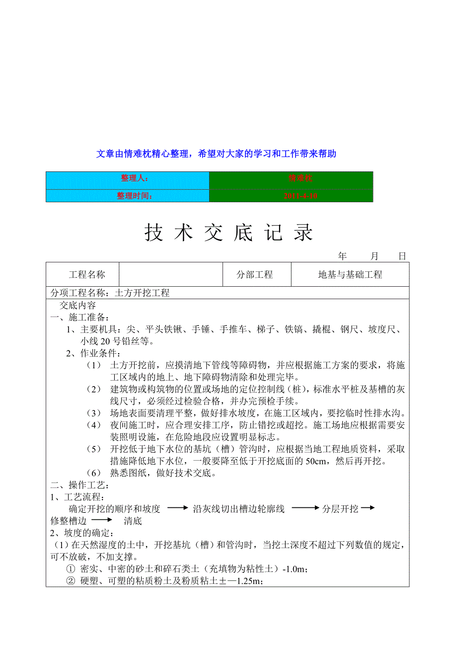 {工程建筑套表}土建工程技术交底记录表._第1页