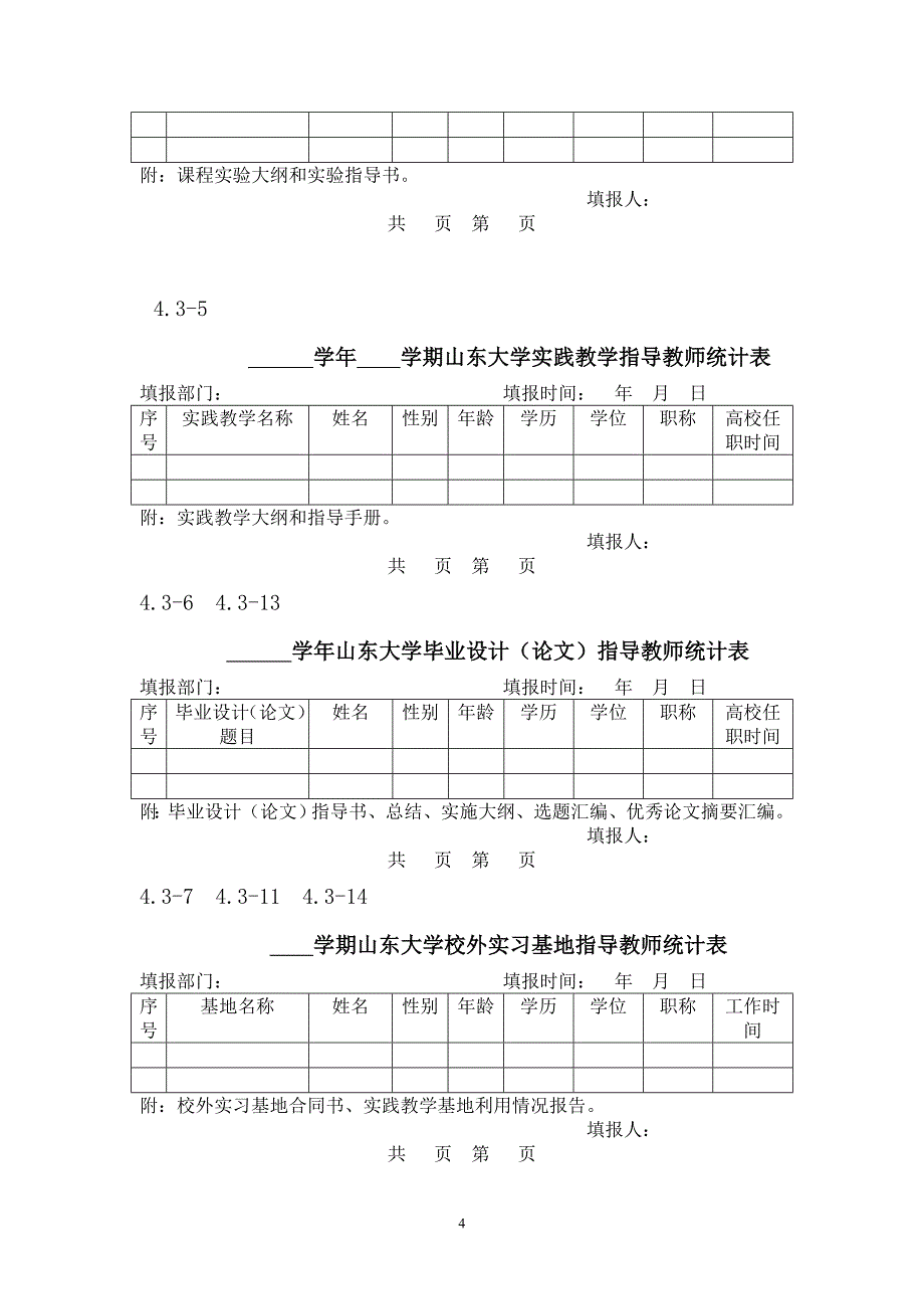 {统计套表模板}实践教学方面的统计表格_第4页