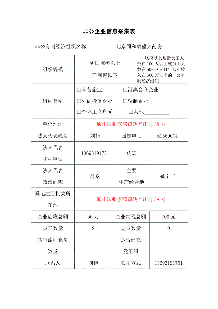 {企业管理表格}非公企业信息采集表._第2页