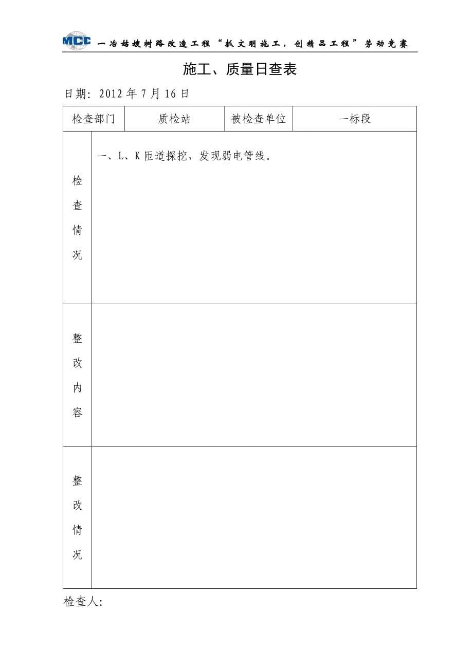 {品质管理制度表格}施工质量日查表地产._第5页